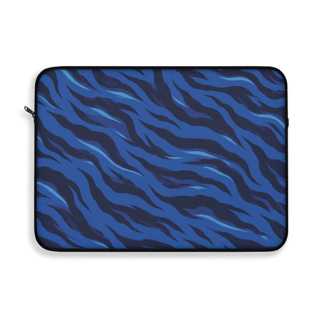 Blue Tiger Stripe Padded Laptop Sleeve | Navy & Royal Blue Animal Print Computer Case