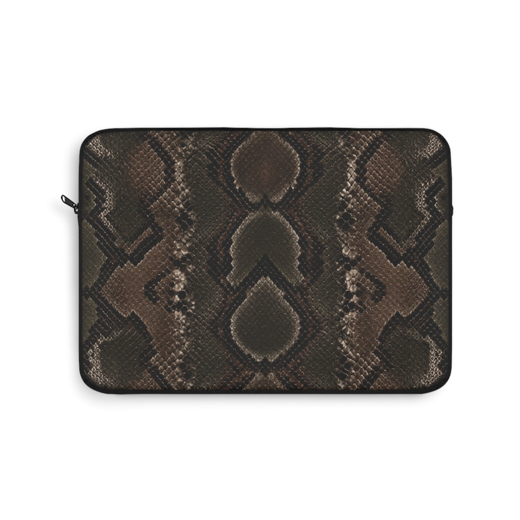 Python Allure Padded Laptop Sleeve | Olive & Brown Snakeskin Print Computer Case