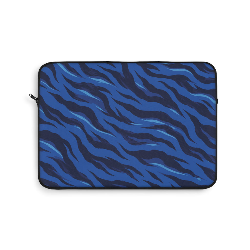 Blue Tiger Stripe Padded Laptop Sleeve | Navy & Royal Blue Animal Print Computer Case