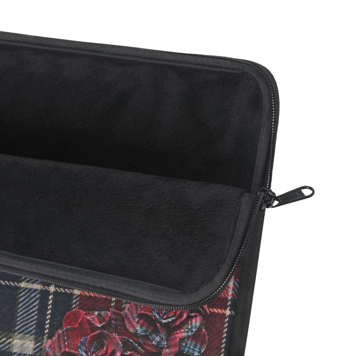 Rogue Rosette Plaid Padded Laptop Sleeve | Red & Navy Floral Computer Case