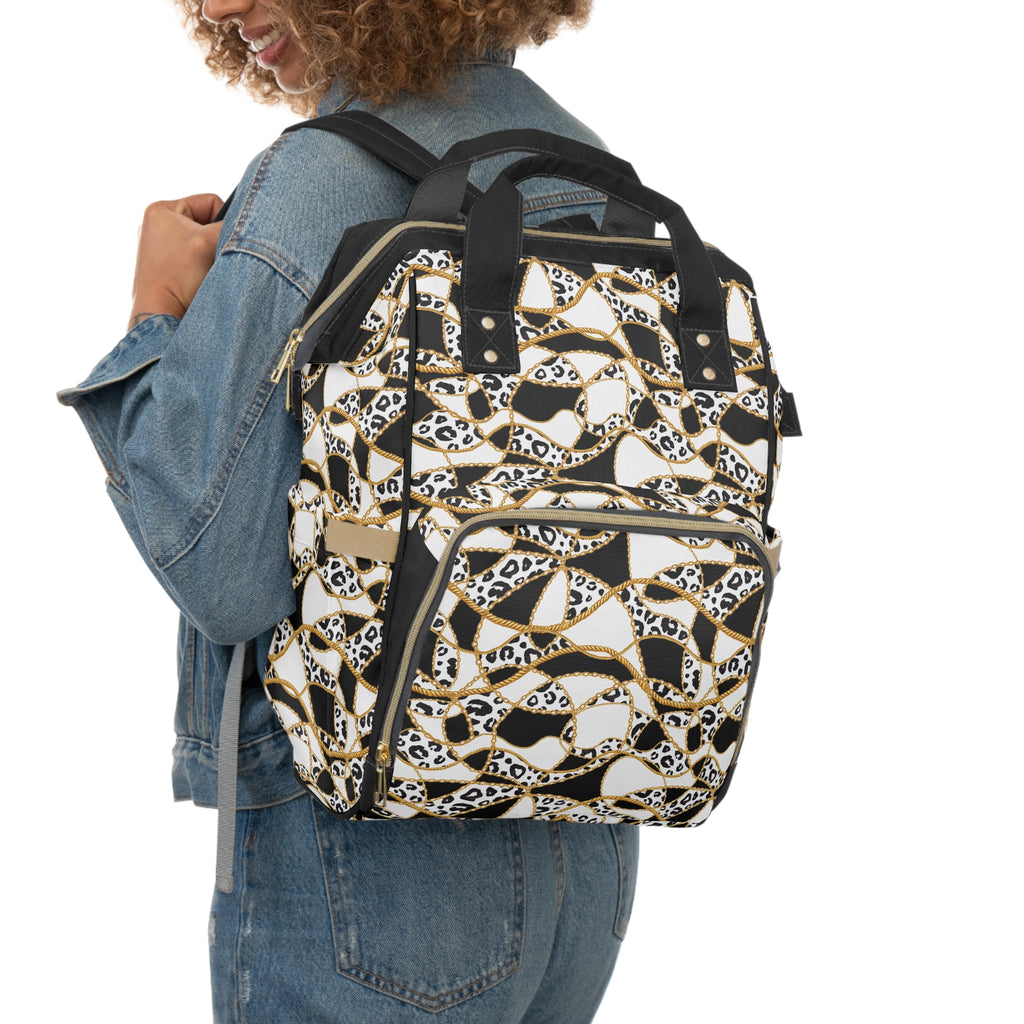 Gilded Safari Commuter Backpack, Ivory/Black/Gold