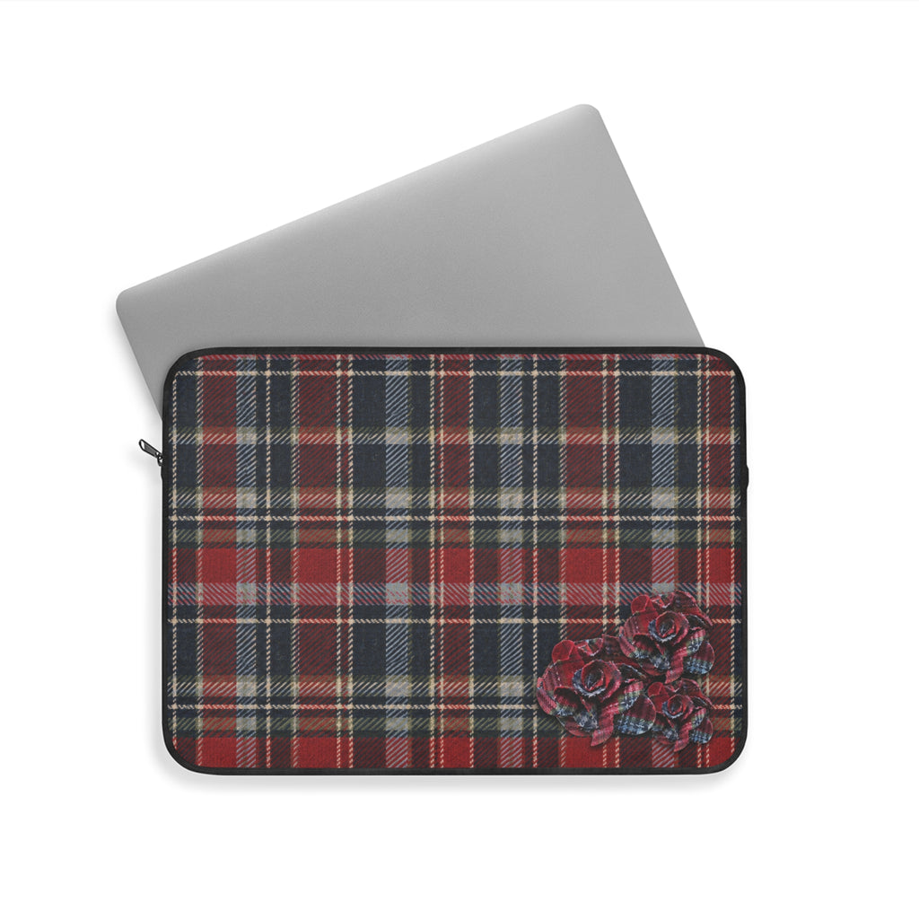 Rogue Rosette Plaid Padded Laptop Sleeve | Red & Navy Floral Computer Case