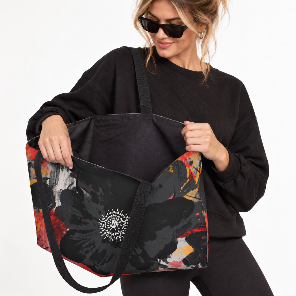 Floral Noir Oversized Carryall Weekender Tote Bag