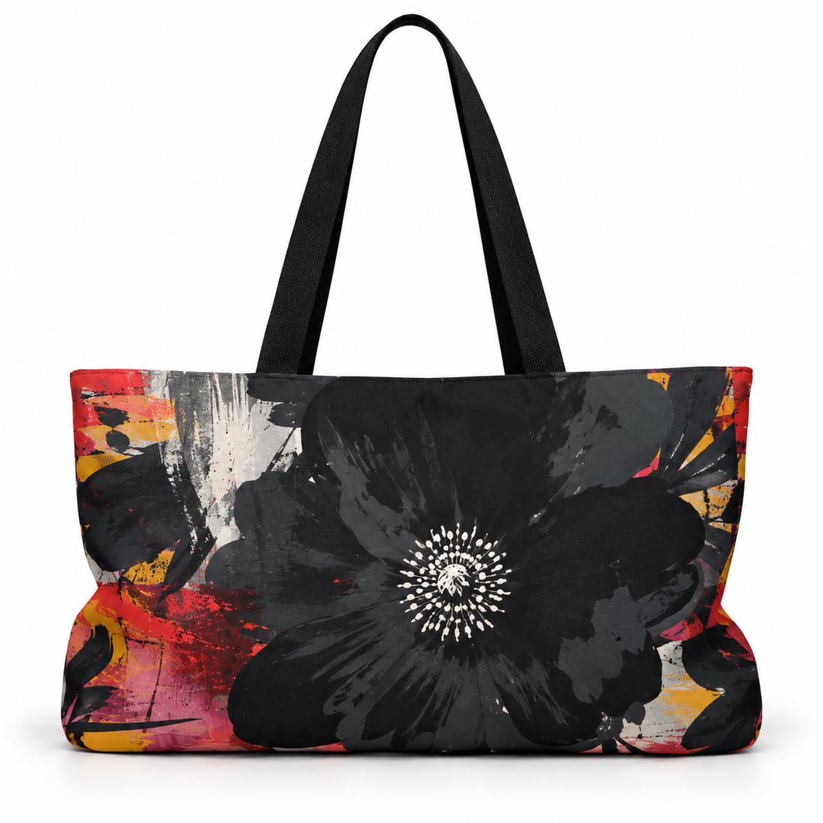 Floral Noir Oversized Carryall Weekender Tote Bag