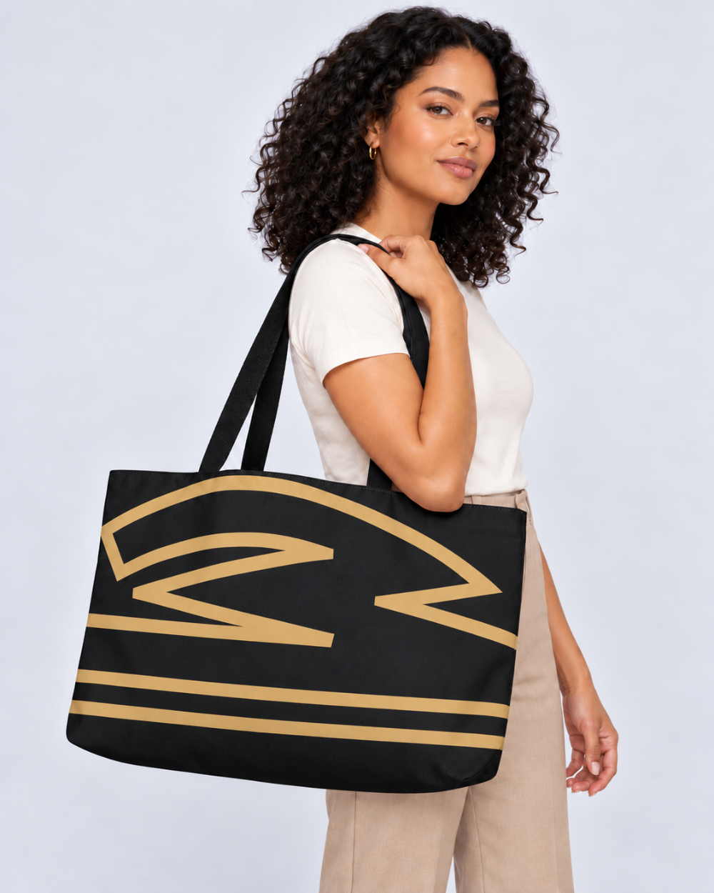 Bold Personalized Monogram Weekender Tote Bag, Black & Champagne Gold