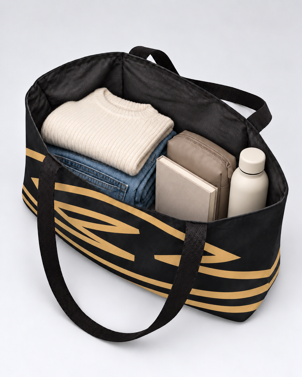 Bold Personalized Monogram Weekender Tote Bag, Black & Champagne Gold
