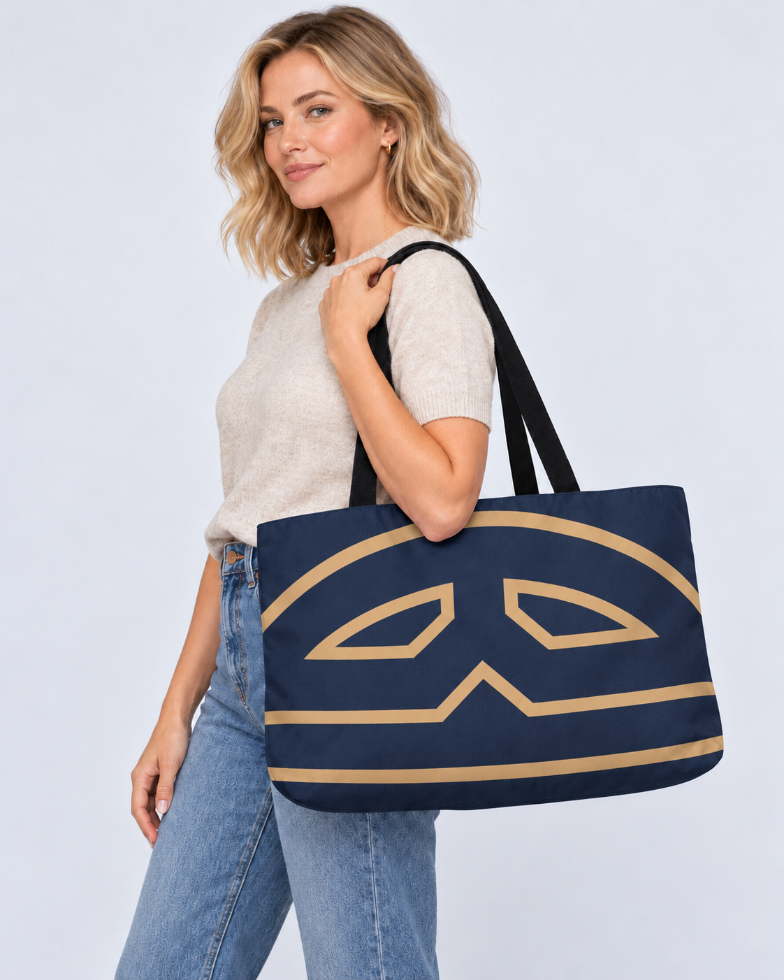 Bold Personalized Monogram Weekender Tote Bag – Navy & Camel