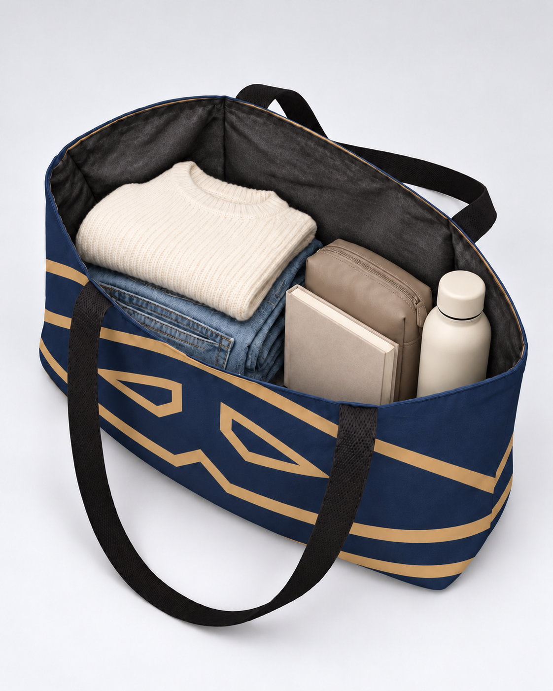 Bold Personalized Monogram Weekender Tote Bag – Navy & Camel