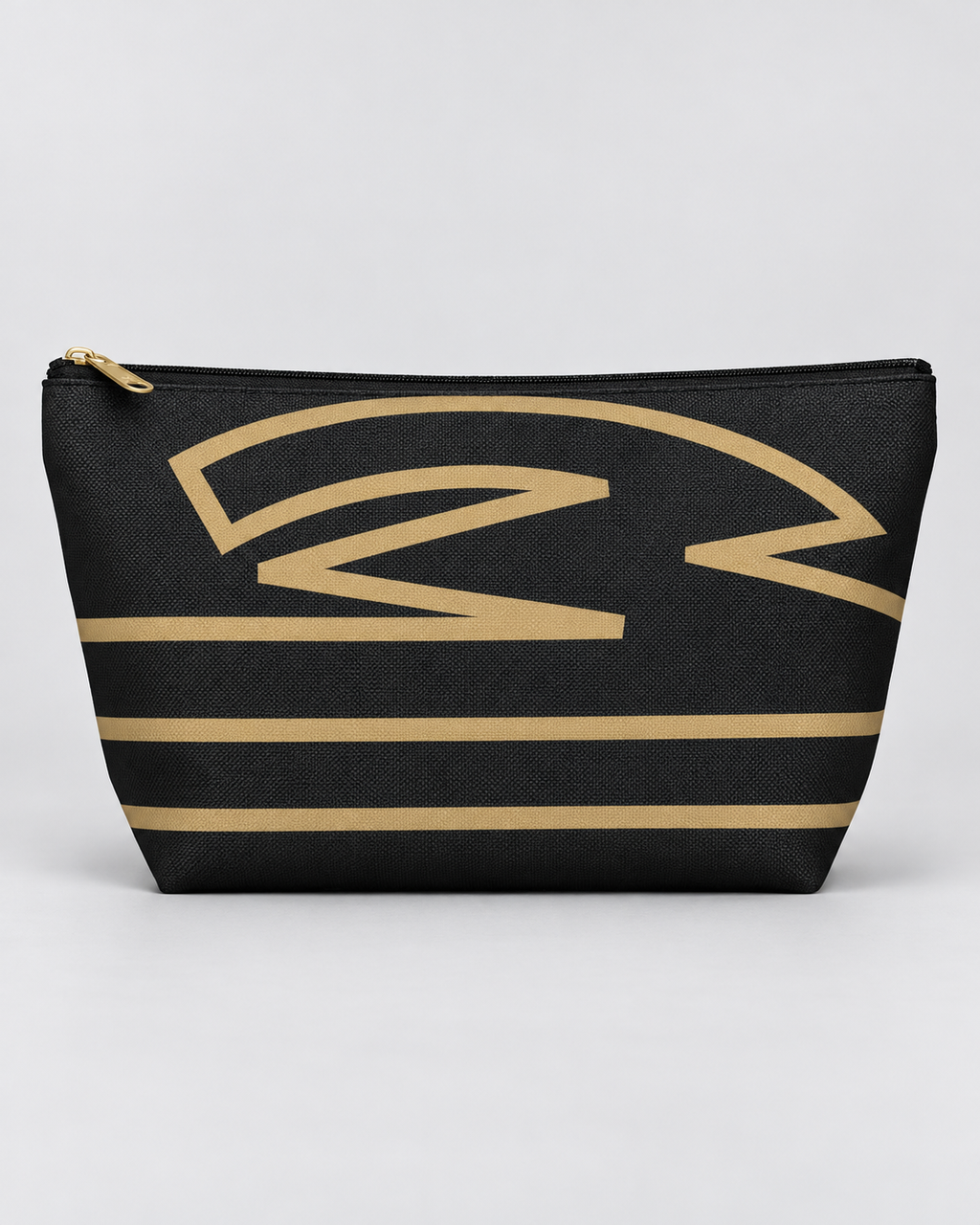 Bold Personalized Monogram Accessory Cosmetic Pouch – Black & Champagne Gold