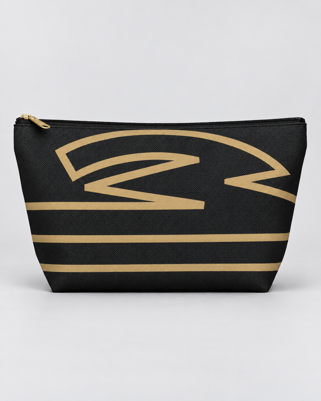 Bold Personalized Monogram Accessory Cosmetic Pouch – Black & Champagne Gold