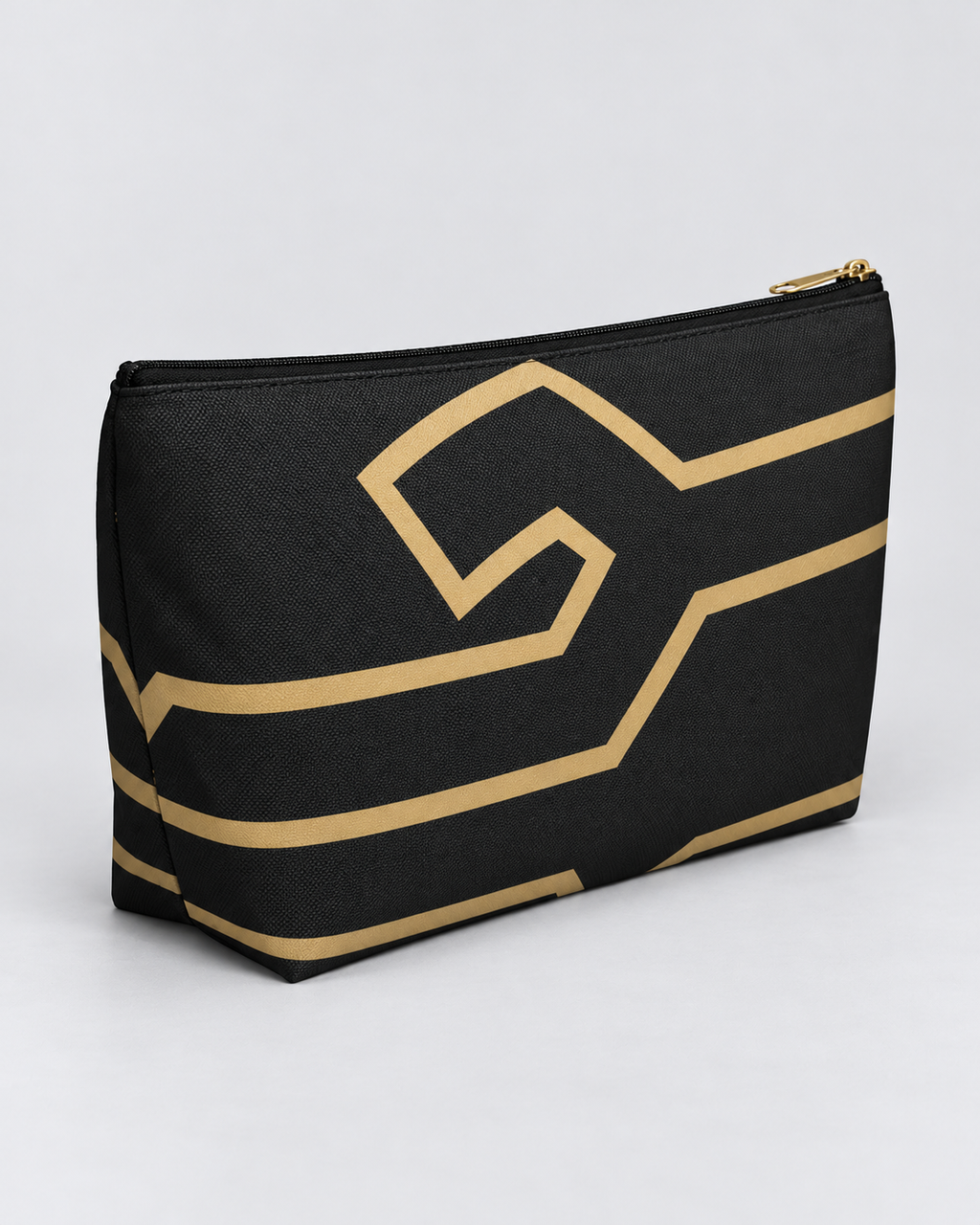 Bold Personalized Monogram Accessory Cosmetic Pouch – Black & Champagne Gold