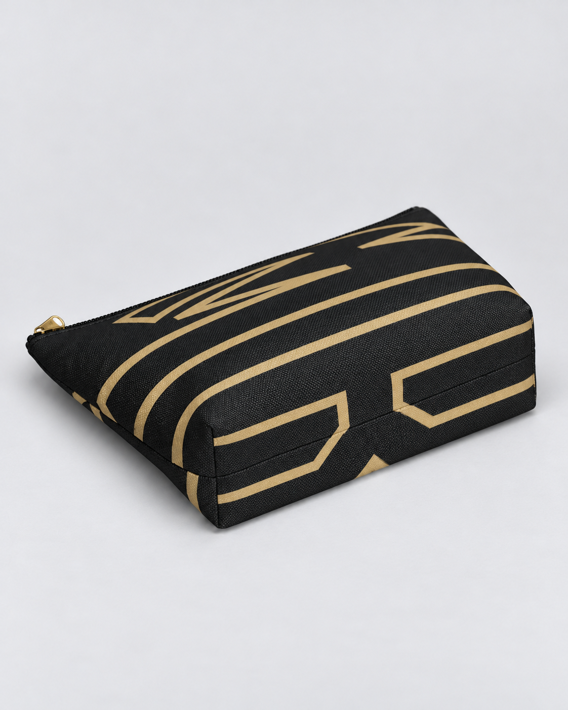 Bold Personalized Monogram Accessory Cosmetic Pouch – Black & Champagne Gold