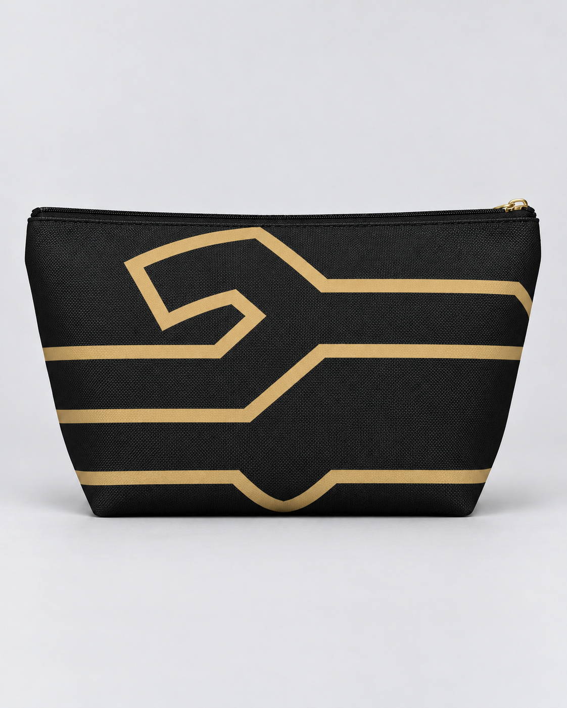 Bold Personalized Monogram Accessory Cosmetic Pouch – Black & Champagne Gold