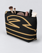 Bold Personalized Monogram Accessory Cosmetic Pouch – Black & Champagne Gold