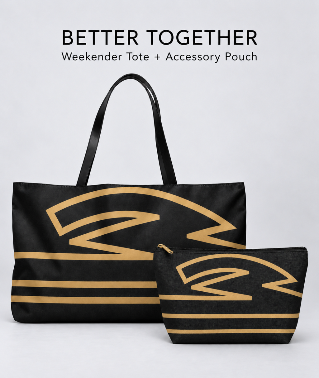 Bold Personalized Monogram Weekender Tote Bag, Black & Champagne Gold