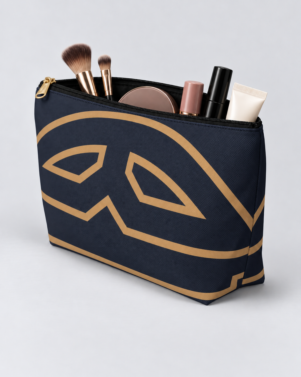 Bold Personalized Monogram Accessory Cosmetic Pouch – Navy & Camel