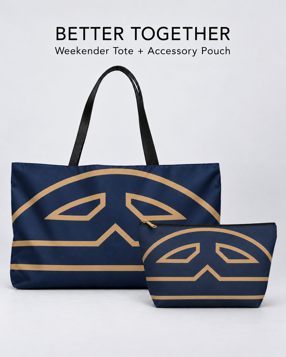 Bold Personalized Monogram Accessory Cosmetic Pouch – Navy & Camel