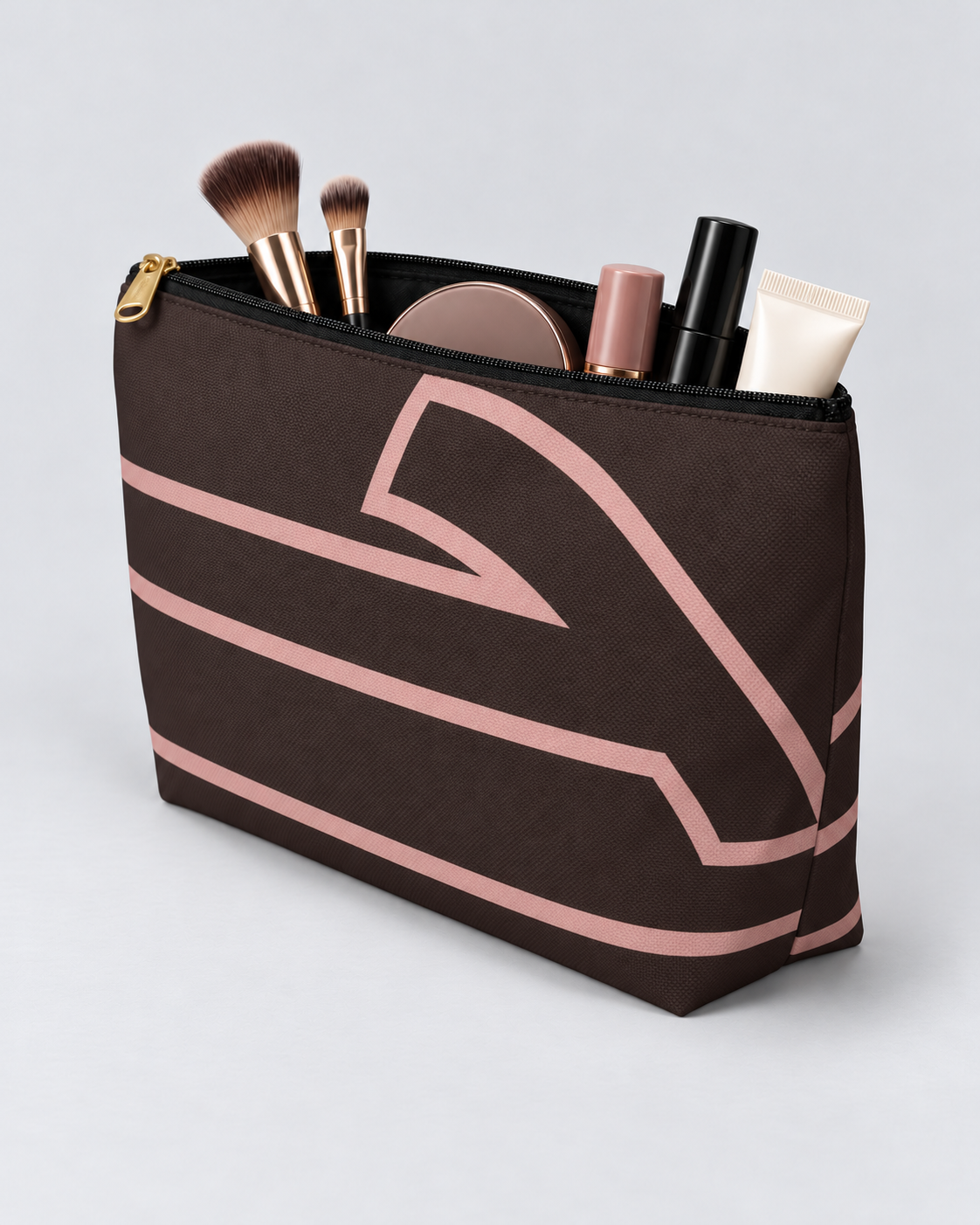 Bold Personalized Monogram Accessory Cosmetic Pouch – Chocolate & Blush