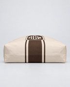 Personalized Signature Stripe Weekender Tote | Custom Three-Initial Monogram Bag, Champagne & Espresso