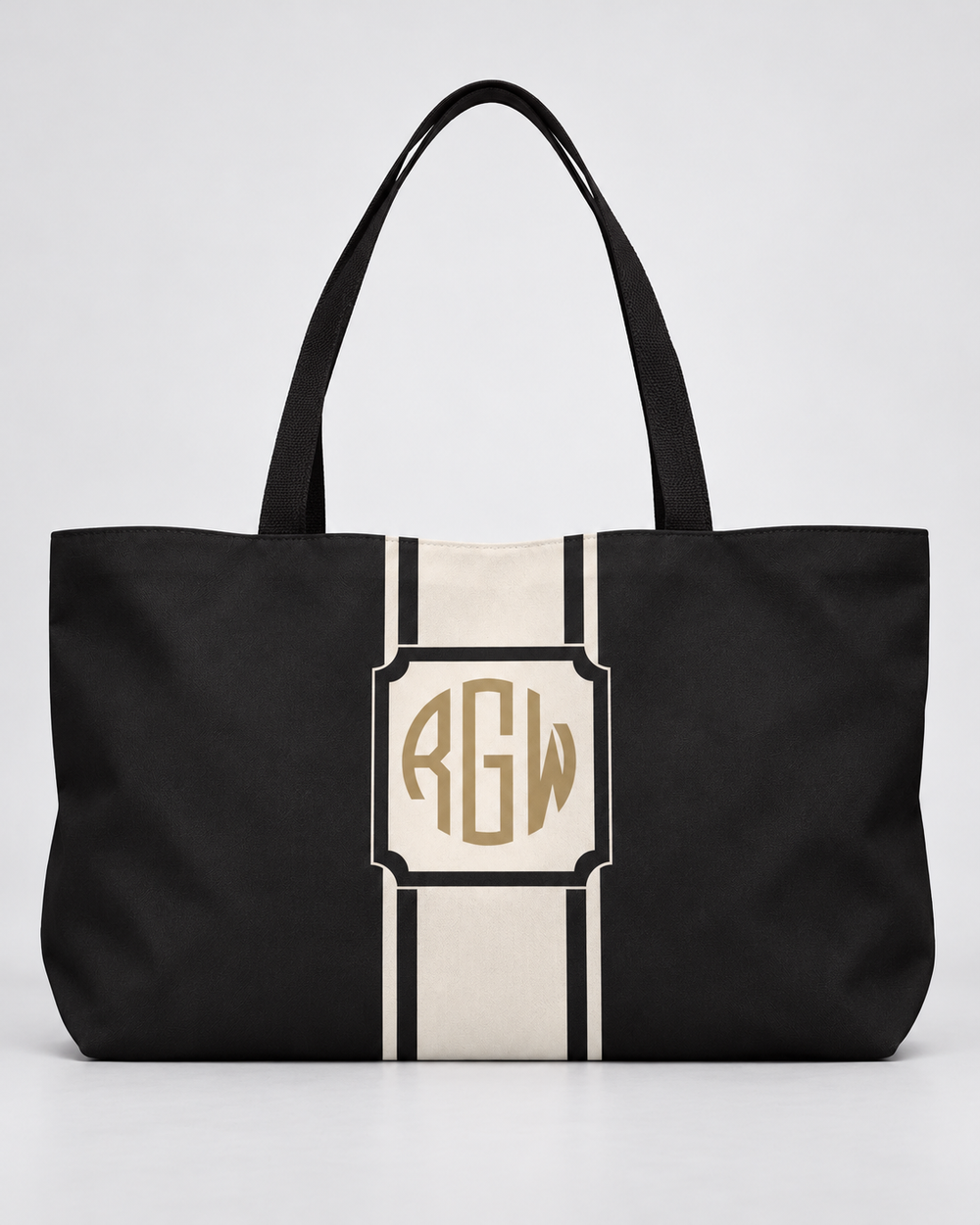 Personalized Signature Stripe Weekender Tote | Custom Three-Initial Monogram Bag, Charcoal & Ivory