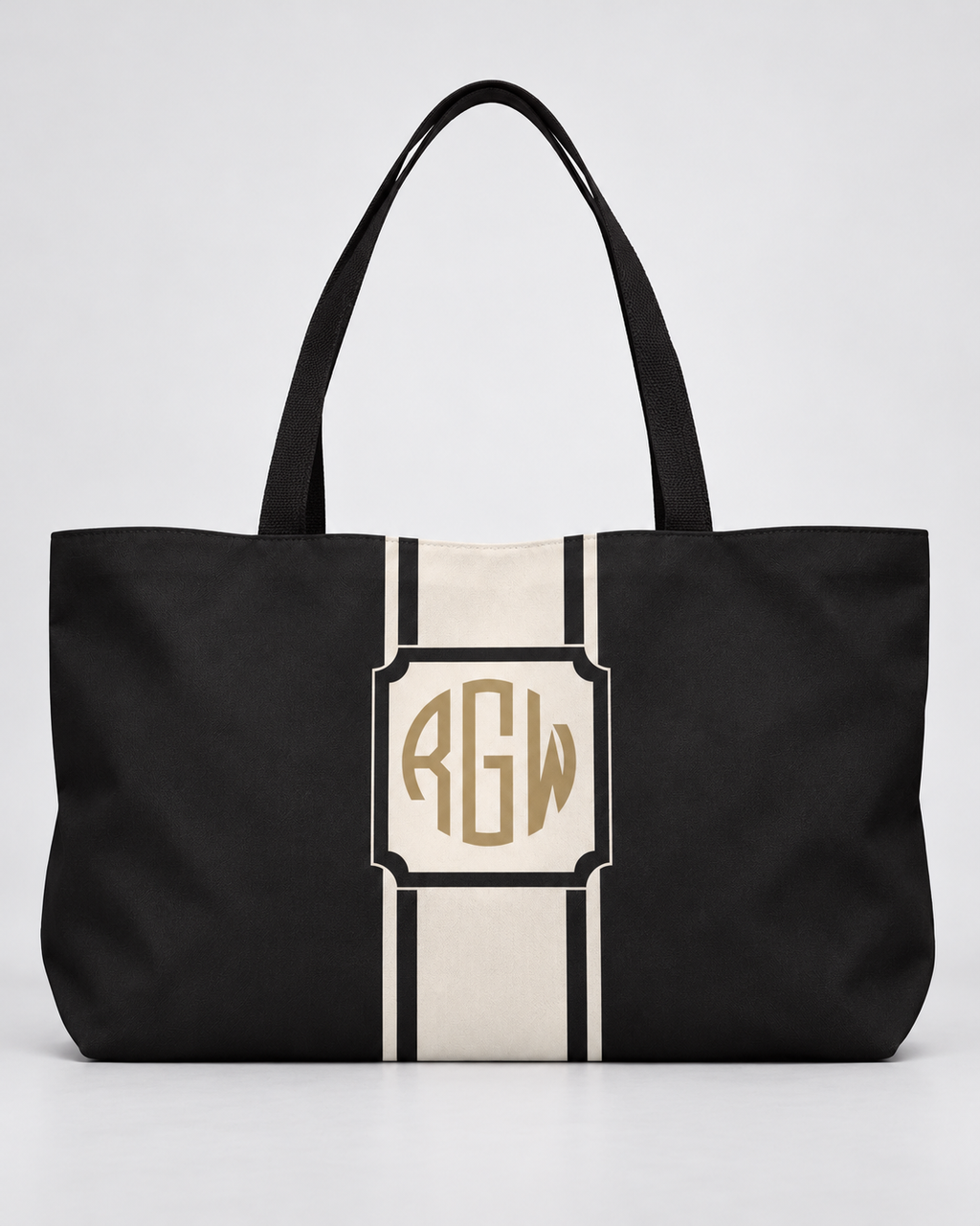 Personalized Signature Stripe Weekender Tote | Custom Three-Initial Monogram Bag, Charcoal & Ivory