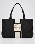 Personalized Signature Stripe Weekender Tote | Custom Three-Initial Monogram Bag, Charcoal & Ivory