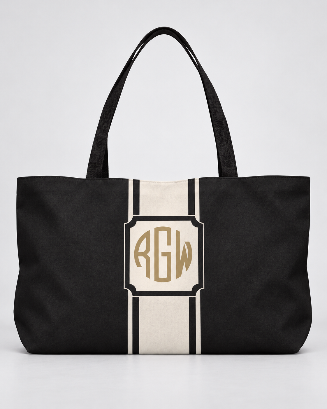 Personalized Signature Stripe Weekender Tote | Custom Three-Initial Monogram Bag, Charcoal & Ivory