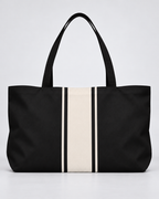 Personalized Signature Stripe Weekender Tote | Custom Three-Initial Monogram Bag, Charcoal & Ivory