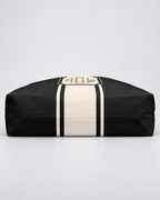 Personalized Signature Stripe Weekender Tote | Custom Three-Initial Monogram Bag, Charcoal & Ivory
