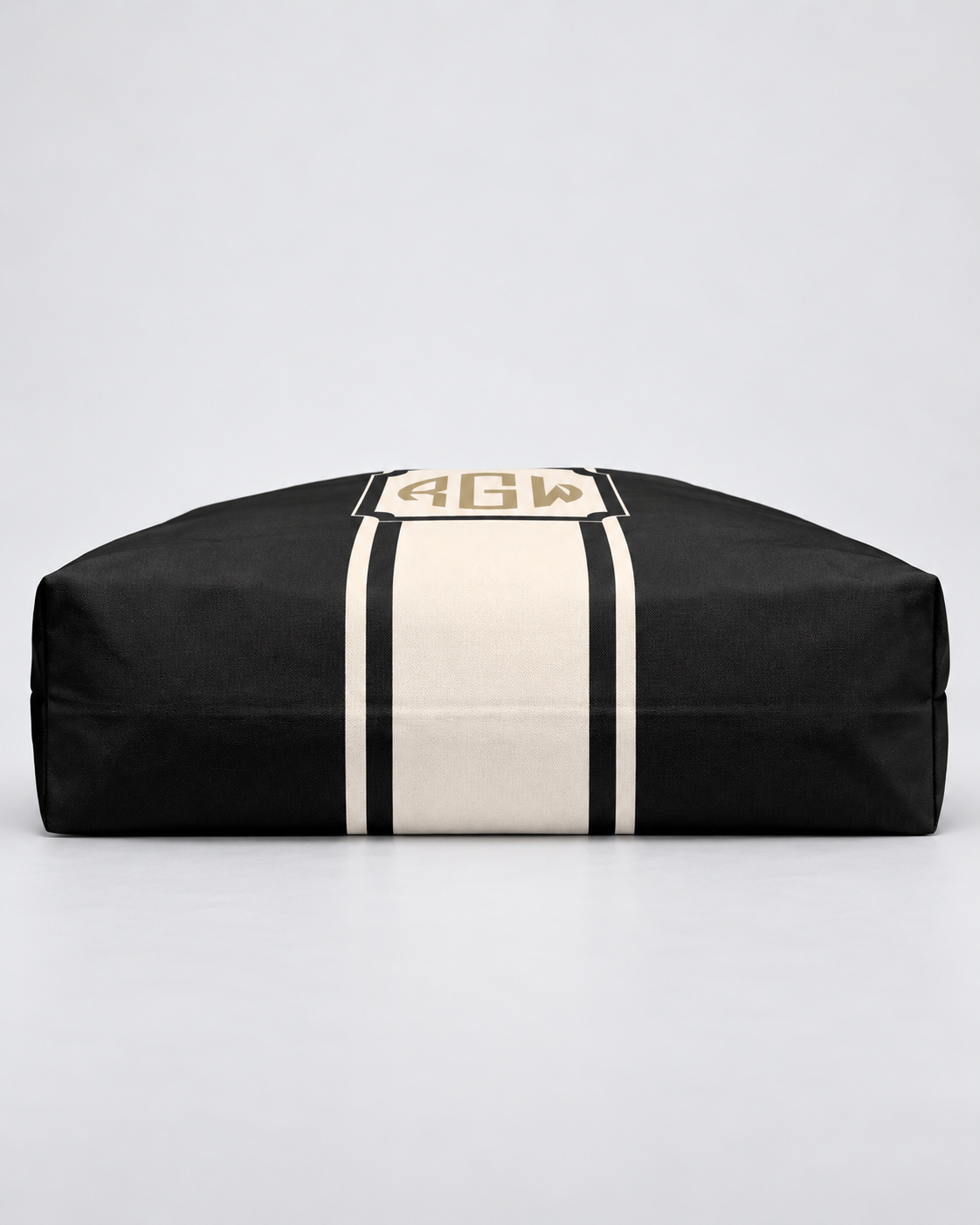 Personalized Signature Stripe Weekender Tote | Custom Three-Initial Monogram Bag, Charcoal & Ivory
