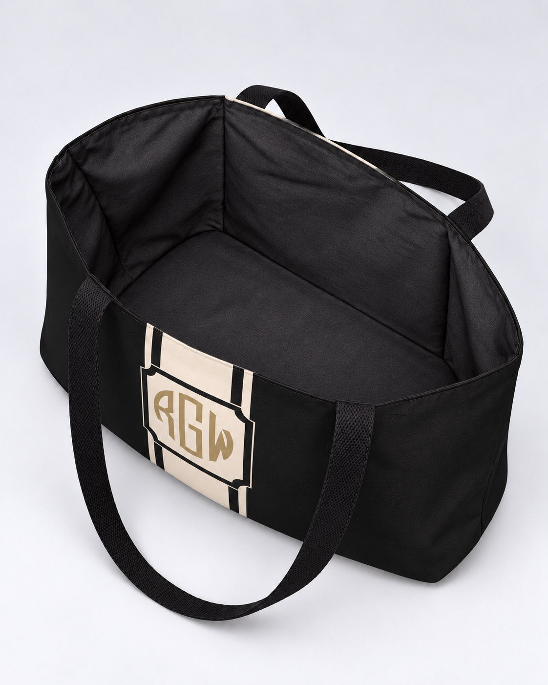 Personalized Signature Stripe Weekender Tote | Custom Three-Initial Monogram Bag, Charcoal & Ivory