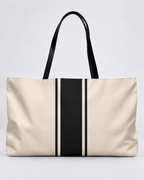 Personalized Signature Stripe Weekender Tote | Custom Three-Initial Monogram Bag, Ivory & Charcoal
