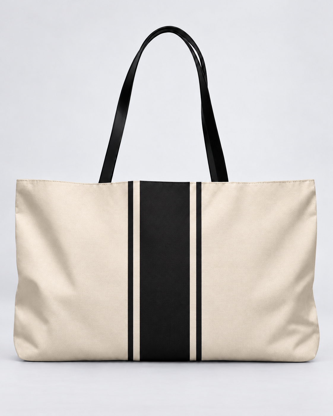 Personalized Signature Stripe Weekender Tote | Custom Three-Initial Monogram Bag, Ivory & Charcoal