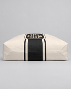 Personalized Signature Stripe Weekender Tote | Custom Three-Initial Monogram Bag, Ivory & Charcoal