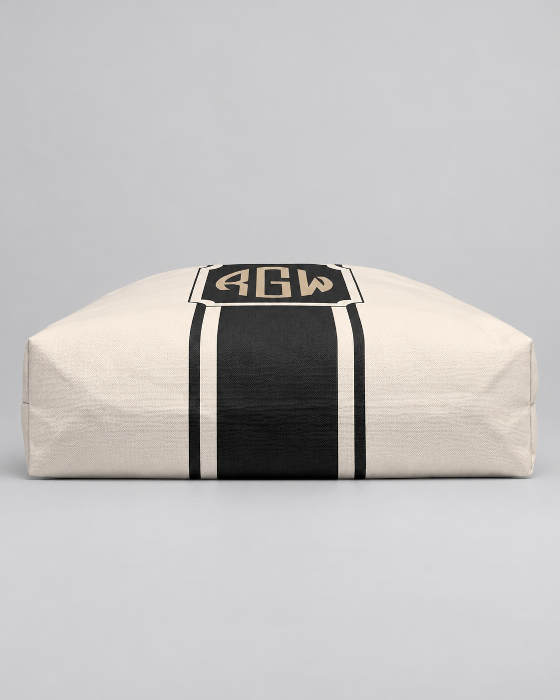 Personalized Signature Stripe Weekender Tote | Custom Three-Initial Monogram Bag, Ivory & Charcoal