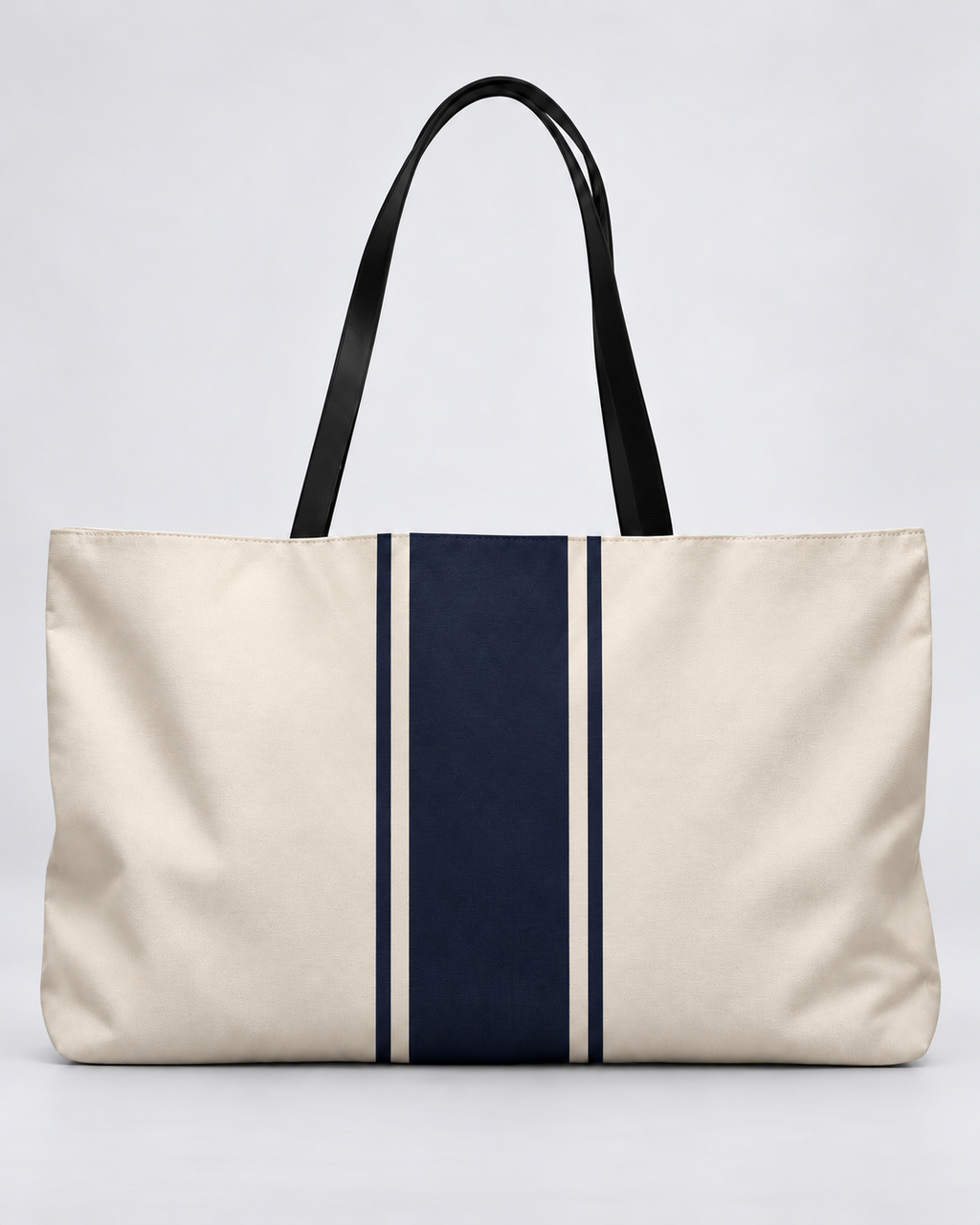 Personalized Signature Stripe Weekender Tote | Custom Three-Initial Monogram Bag, Ivory & Navy