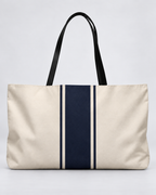 Personalized Signature Stripe Weekender Tote | Custom Three-Initial Monogram Bag, Ivory & Navy