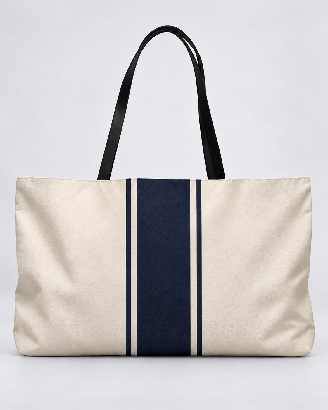 Personalized Signature Stripe Weekender Tote | Custom Three-Initial Monogram Bag, Ivory & Navy
