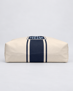 Personalized Signature Stripe Weekender Tote | Custom Three-Initial Monogram Bag, Ivory & Navy