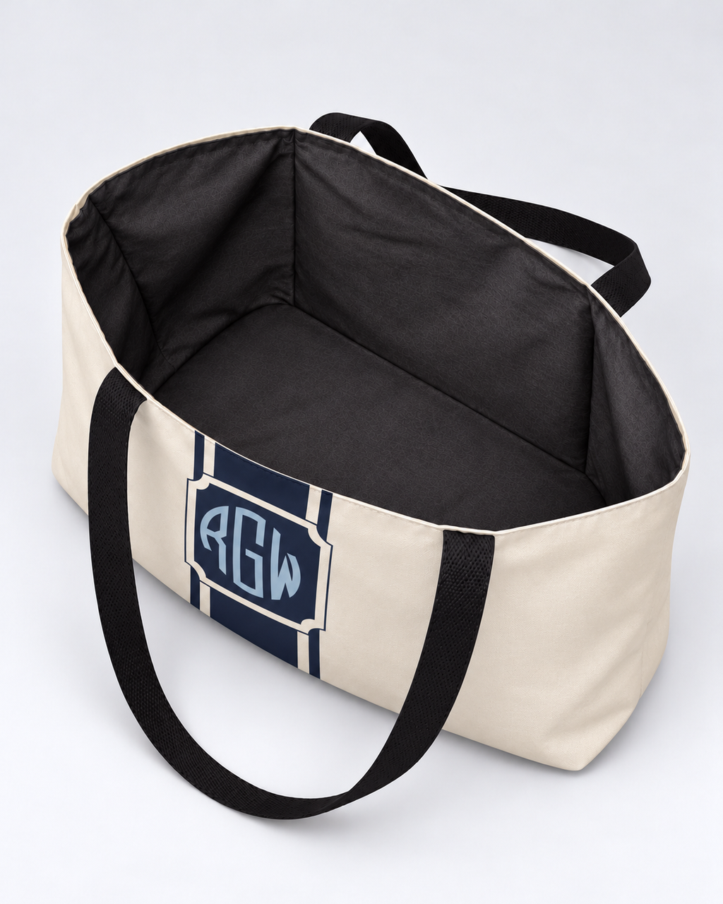 Personalized Signature Stripe Weekender Tote | Custom Three-Initial Monogram Bag, Ivory & Navy