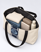Personalized Signature Stripe Weekender Tote | Custom Three-Initial Monogram Bag, Ivory & Navy