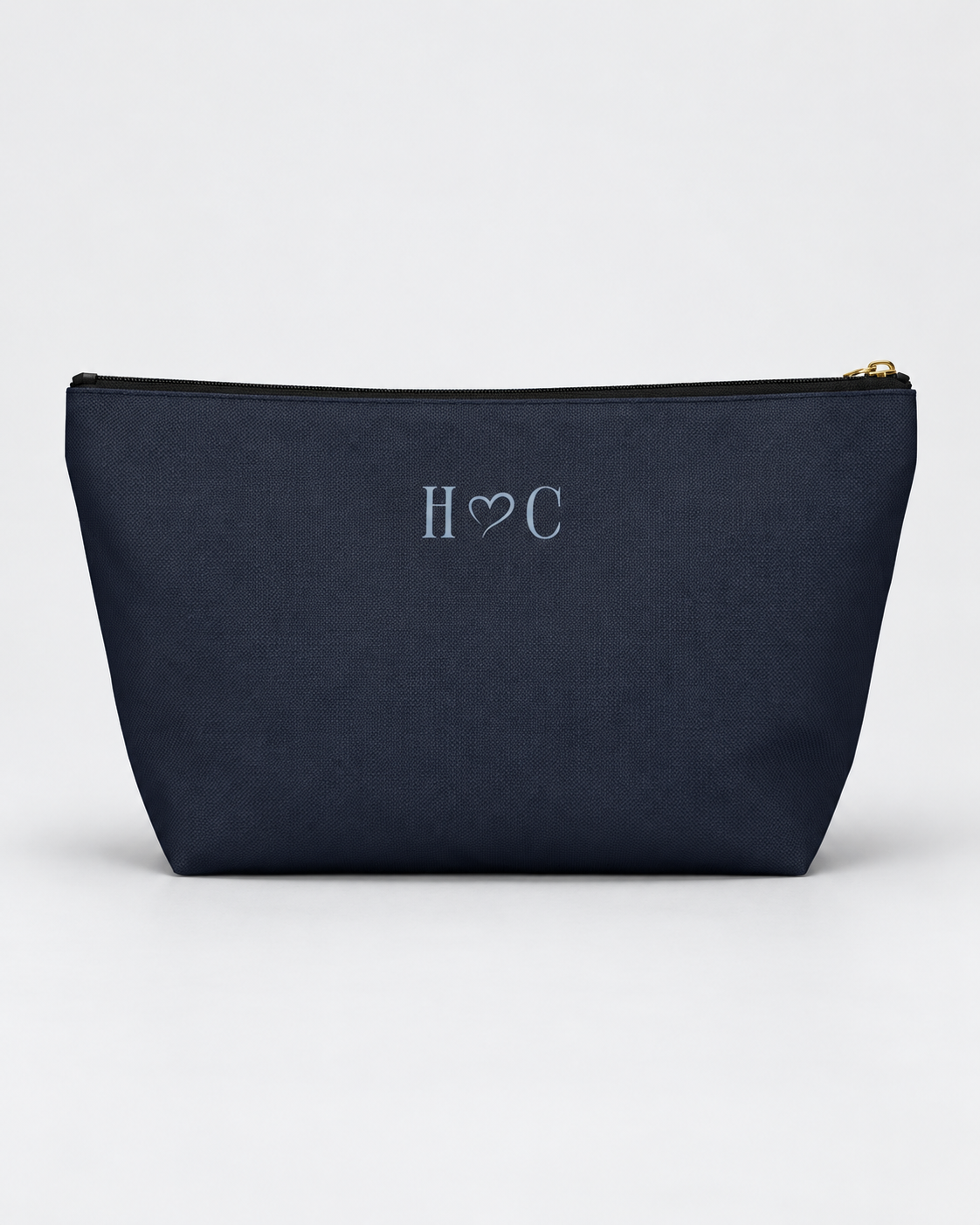 Personalized Mrs. Bridal Cosmetic Pouch | Custom Makeup Bag with Last Name, Wedding Year & Couple’s Initials, Ivory & Navy