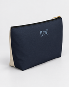 Personalized Mrs. Bridal Cosmetic Pouch | Custom Makeup Bag with Last Name, Wedding Year & Couple’s Initials, Ivory & Navy