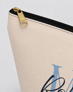 Personalized Mrs. Bridal Cosmetic Pouch | Custom Makeup Bag with Last Name, Wedding Year & Couple’s Initials, Ivory & Navy