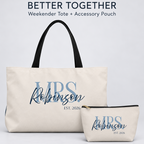 Personalized Mrs. Bridal Cosmetic Pouch | Custom Makeup Bag with Last Name, Wedding Year & Couple’s Initials, Ivory & Navy