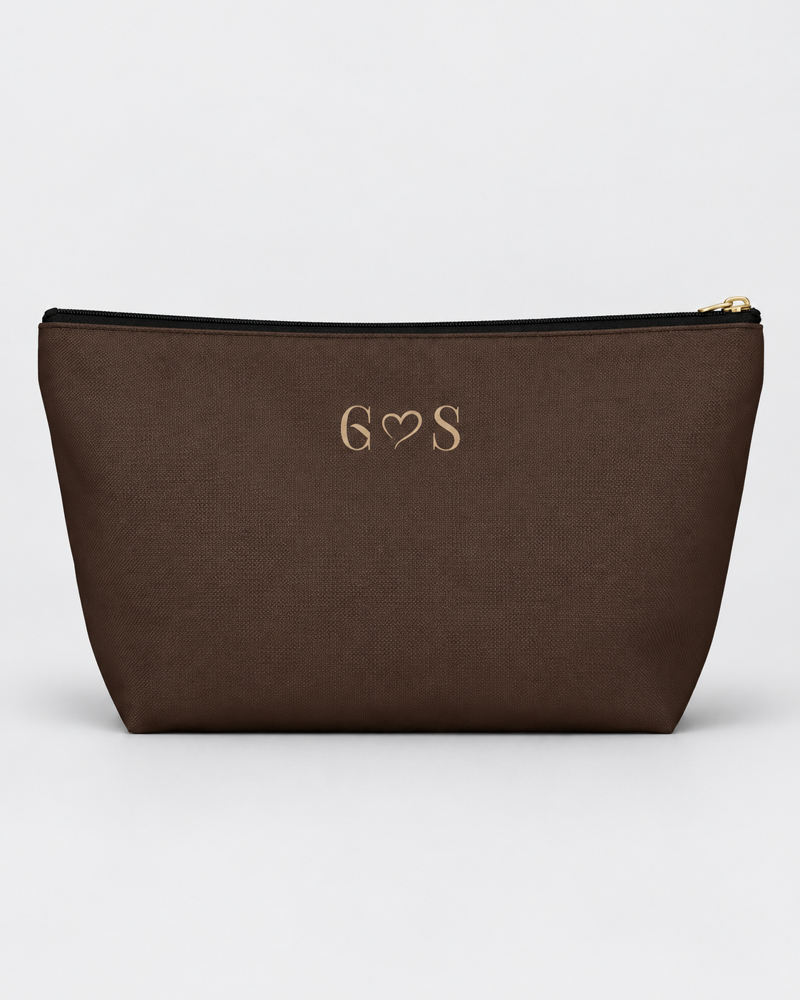 Personalized Mrs. Bridal Cosmetic Pouch | Custom Makeup Bag with Last Name, Wedding Year & Couple’s Initials, Champagne & Espresso