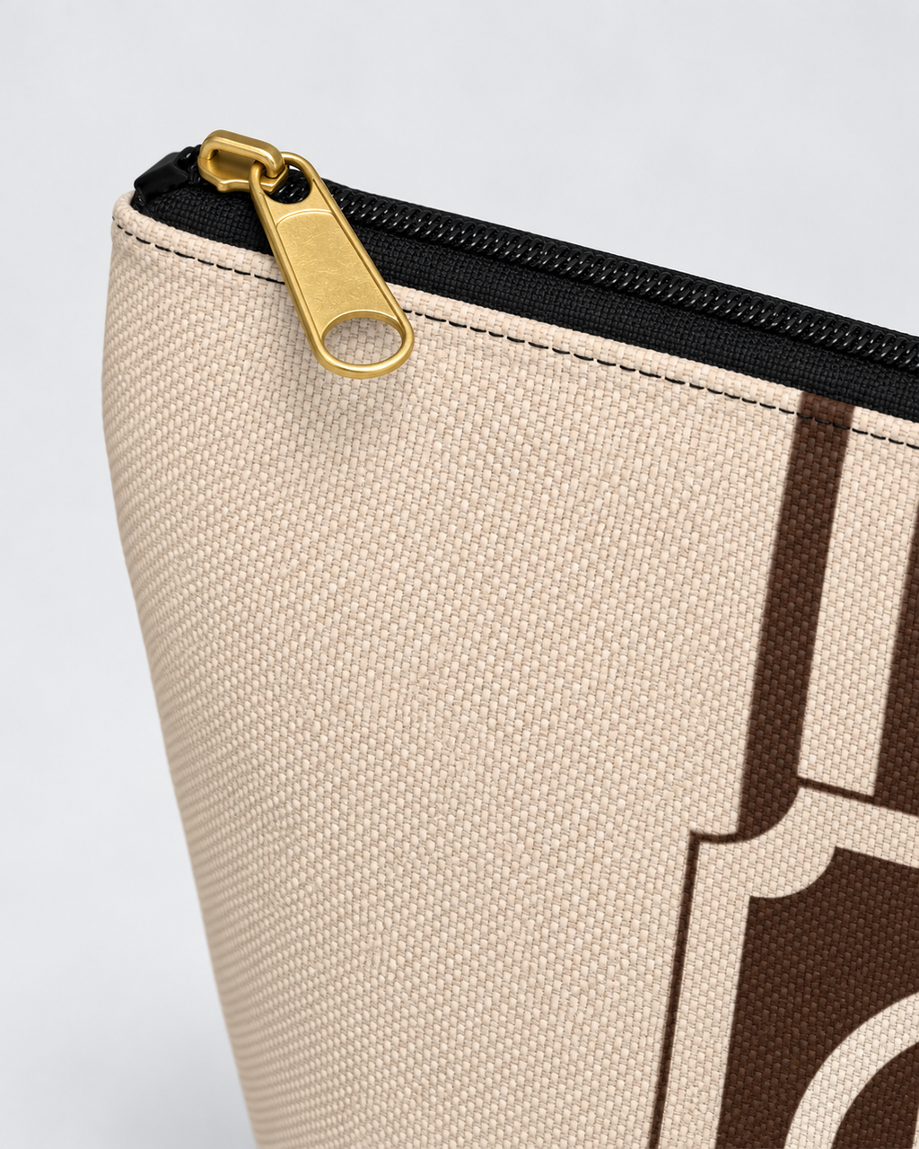 Personalized Signature Stripe Accessory Pouch | Custom Three-Initial Monogram Makeup & Travel Bag, Champagne & Espresso