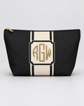 Personalized Signature Stripe Accessory Pouch | Custom Three-Initial Monogram Makeup & Travel Bag, Charcoal & Ivory