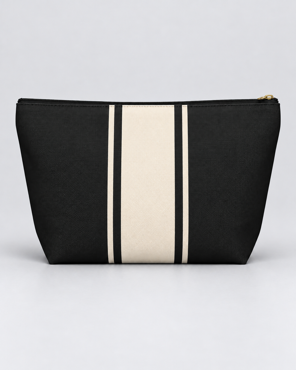 Personalized Signature Stripe Accessory Pouch | Custom Three-Initial Monogram Makeup & Travel Bag, Charcoal & Ivory