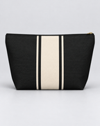 Personalized Signature Stripe Accessory Pouch | Custom Three-Initial Monogram Makeup & Travel Bag, Charcoal & Ivory